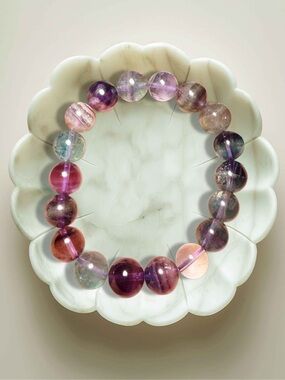Fluorite Bracelet 11mm Rainbow Fluorite Gemstone Stretch Bracelet